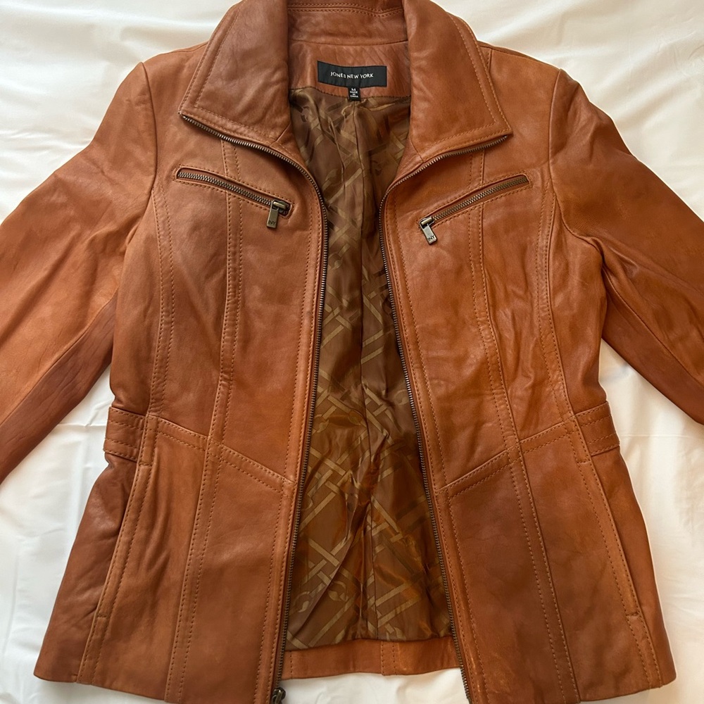 Jones New York Vintage Tan Leather Jacket